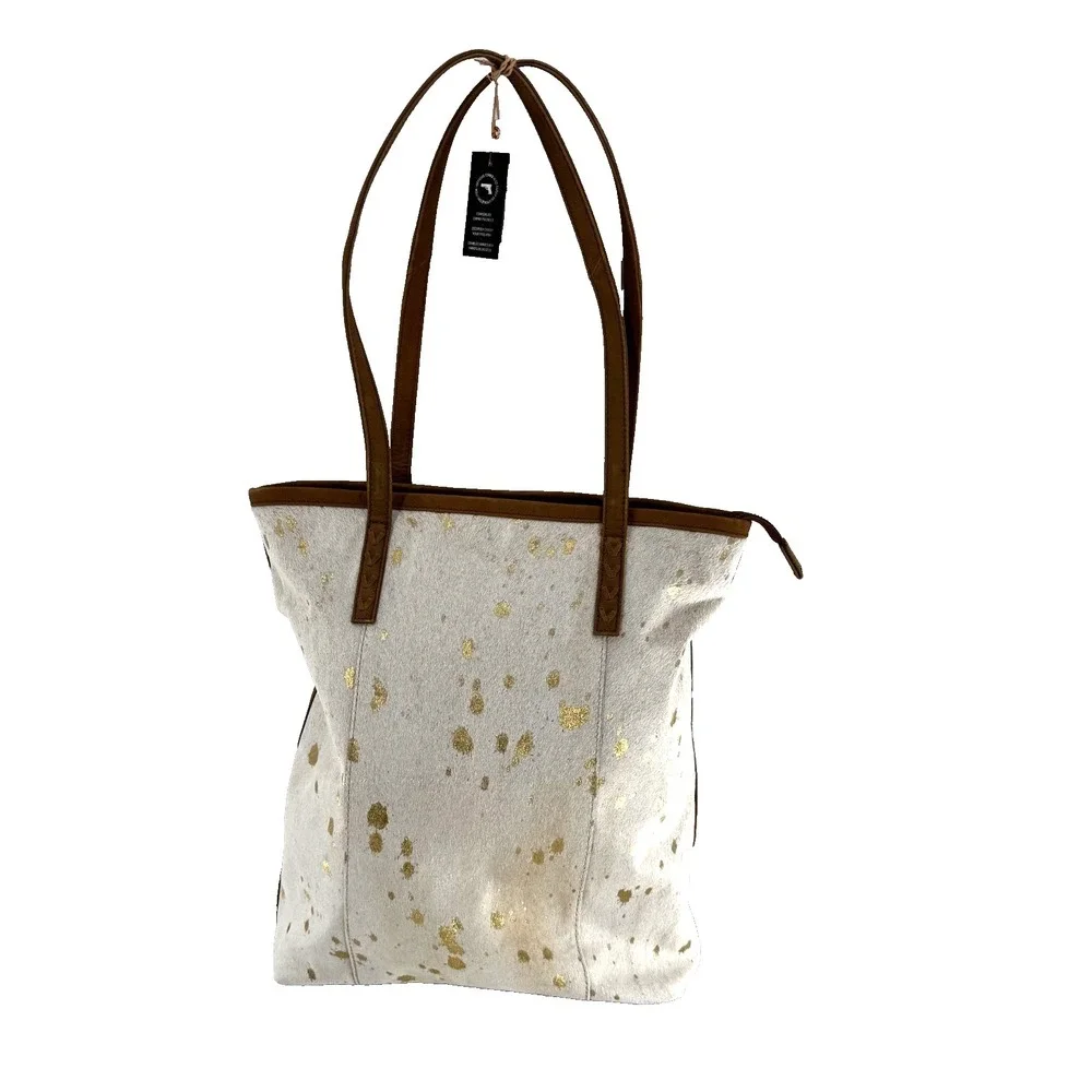 NEW Shyanne Conceal Carry Hair-On Leather Tote Bag‎ Large Gold Foil Western